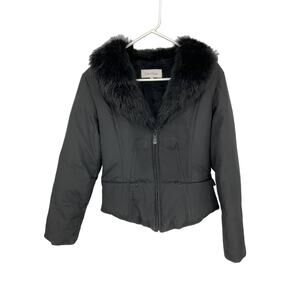 Calvin Klein Down Faux Fur Collar Full Zip Black Jacket Fury lining Size M